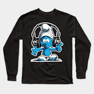 cute smurf listening to music Long Sleeve T-Shirt